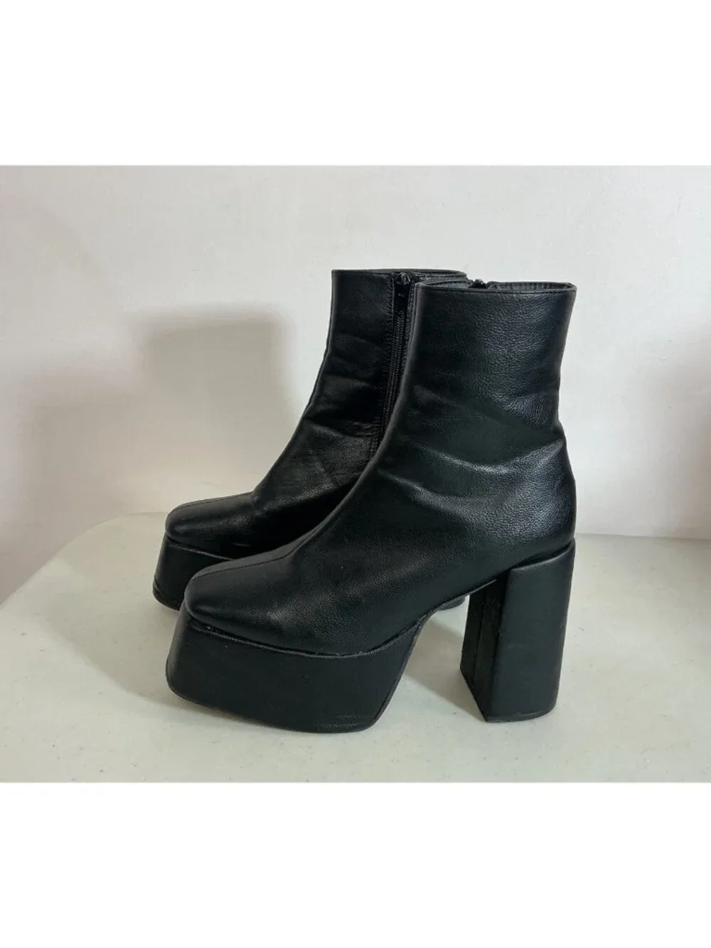 Y2K Platform Black Leather Boots Punk Grunge Goth Womans 7